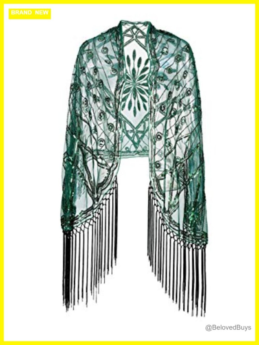 1920s Sequin Fringed Wedding Cape Evening Shawl Vintage Prom Scarf Wrap
